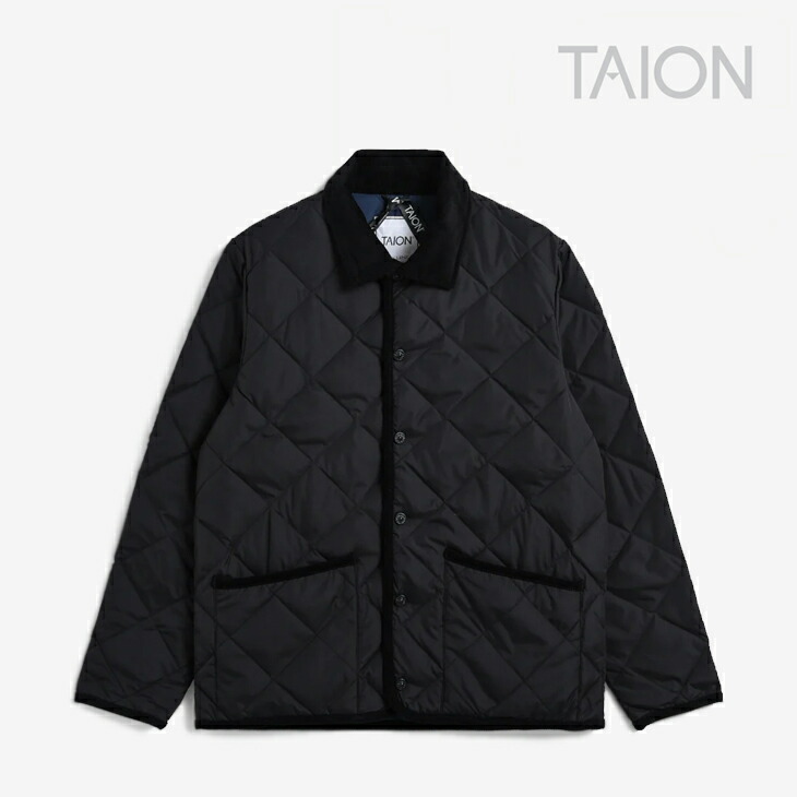 ：TAION｜City Piping Cord Collar Down Cardigan/ タイオン/シティ パイピング コール天 色つや 落ちこむ ジレー/黒いこと #