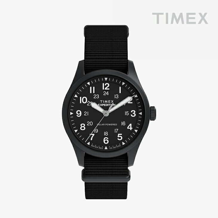 ：TIMEX｜Expedition North Field Post Solar Stainless Black Fabric Band/ タイ王国メックス/発送 北の方活動の領域 郵便受けソーラー ステンレス鋼 布切れ 周波数帯域/黒いこと #