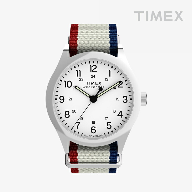 ：TIMEX｜Weekender New England Stainless Silver Fabric Band/ タイ王国メックス/ウィークエンダー ニュー イングランド ステンレス鋼 シルバーファブリック 周波数帯域/白いことｘ薄墨色 #