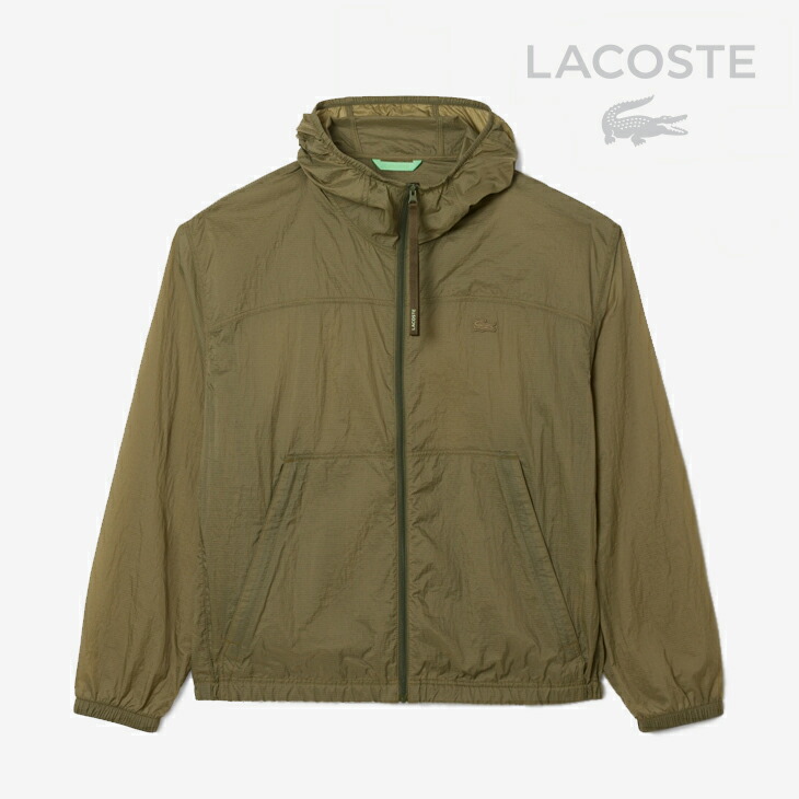 ：LACOSTE｜Washer Nylon Packable Hooded Jacket/ ラコステ/ワッシャー ナイロン パッカブル フード ジャケット/カーキ #