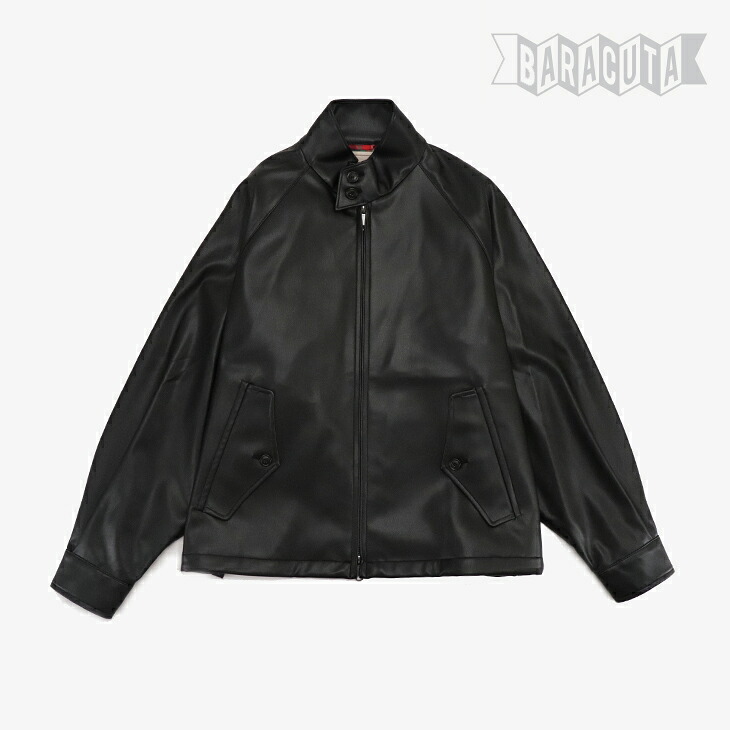 ：BARACUTA｜G4 Faux Leather Box Harrington Jacket/ バラクータ/G4 フェイク レザー ボックス ハリントン ジャケット スイングトップ/ブラック #