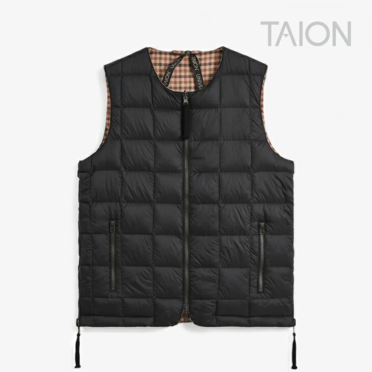 ・TAION|xUniversal Works Rversible Military Crew Neck Down Vest Gun Club Check/ タイオン/ユニバーサル ワークス リバーシブル ミリタリー クルーネック ダウン ベスト ガン クラブ チェック/ブラック #|GO ON