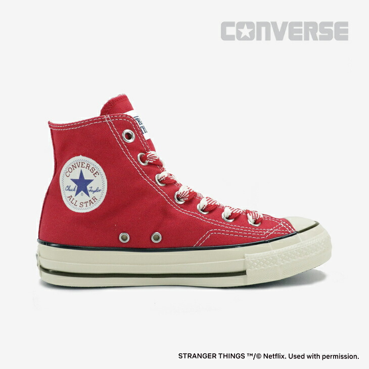 ・CONVERSE｜ｘStranger Things 5 All Star Aged 87 CL Hi/ コンバース/見ず知らず シングス 5 櫂 はやりっ児 エイジド 87 文字記号付け紙 ご機嫌 帆布/赤いこと #