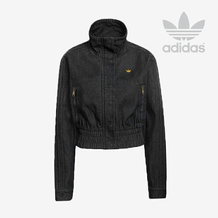 ・ADIDAS Originals｜W Premium Essentials Dinim Track Top Cropped Jacket/ アディダス/割り増し金 エッセンシャルズ ジーンズ 貨物自動車 いの一番 クロップド 上衣/トゥルーブラック #