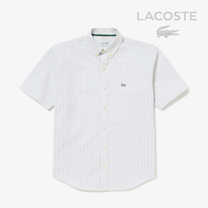 ：LACOSTE｜Printed Jacquard Chambray Oxford Button Down Shirt/ ラコステ/プリント ジャカード シャンブレー オックスフォード ボタンダウン シャツ/ライトグレー #