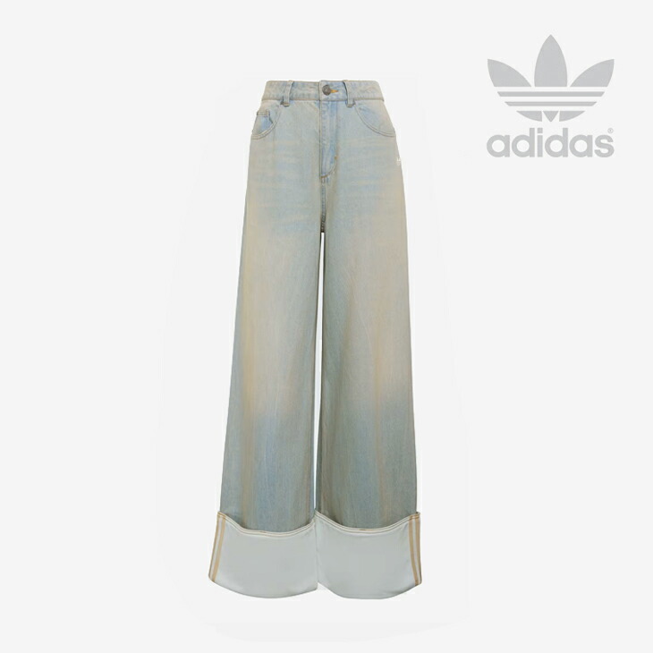 ・ADIDAS Originals｜W Vintage Wide Leg Jeans/ アディダス/ビンテージ ワイド レッグ ジーンズ/ライトデニムｘオフホワイト #