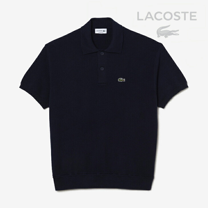 ：LACOSTE｜Mixed Stripe Knit Polo Shirt/ ラコステ/ミックスド ストライプ ニット ポロ シャツ/ネイビーブルー #