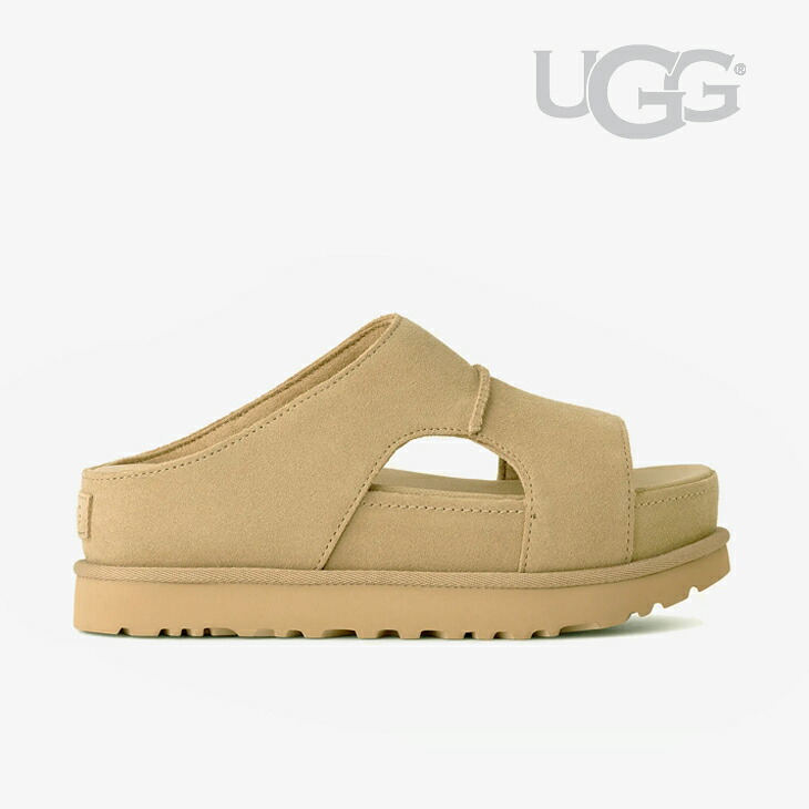 ・UGG｜W Goldenstar Hi Cutout Slide Suede Platform/ アグ/ゴールデンはやりっ児 ご機嫌 カットアウト 横すべり スエードクロス プラットホーム/砂子 #
