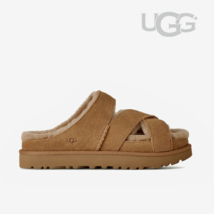 ・UGG｜W Greenport Cross Strap Slide Suede Sheepskin/ アグ/グリーンポート クロス ストラップ スライド スライド シープスキン/チェスナット #