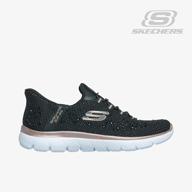 ・SKECHERS｜W Slip-Ins Summits Brilliant Shine Wide Fit/ スケッチャーズ/スリップインズ サミッツ ブリリアント シャイン ワイド フィット/ブラックｘローズゴールド #