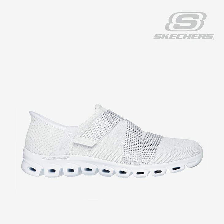 ・SKECHERS｜W Slip-Ins Glide-Step High Shine/ スケッチャーズ/スリップインズ グライドステップ ご機嫌 シャイン/白いことｘしろがね色 #