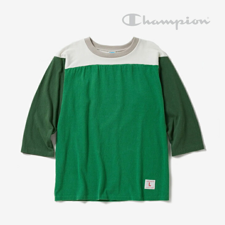 ・CHAMPION｜True To Archives 3-Quarter Sleeve Foot Ball T-Shirt/ チャンピオン/トゥルー トゥ アーカイブス 3クォーター スリーブ フットボール Tシャツ/ケリーグリーン #
