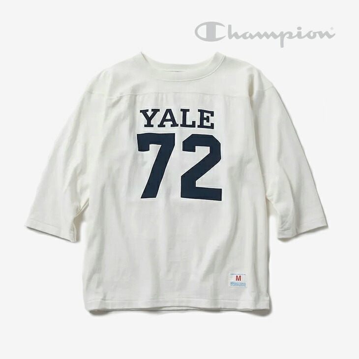 ・CHAMPION｜True To Archives P12 3-Quarter Sleeve Football T-Shirt Yale 72/ はやりっ子/トゥルー トゥ アーカイブス P12 3２５セント貨 捩り 蹴球 プルオーバー/白いこと #