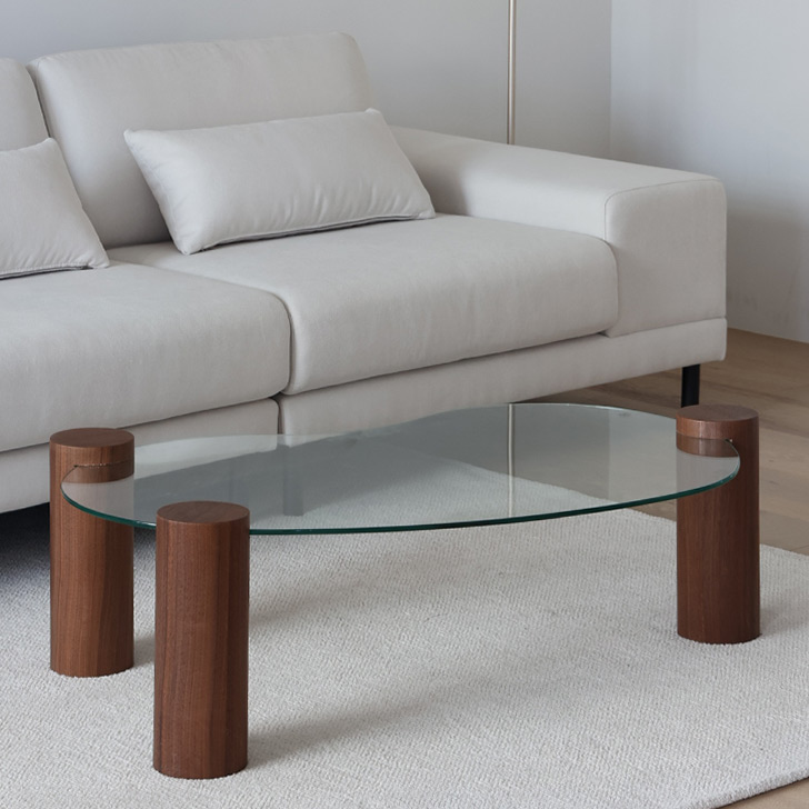 LOFT8 ビーンズテーブル ウォールナット 強化ガラス 幅100cm 奥行き63cm 高さ35cm 3タイプ（ブークレ、オーク、ウォールナット）