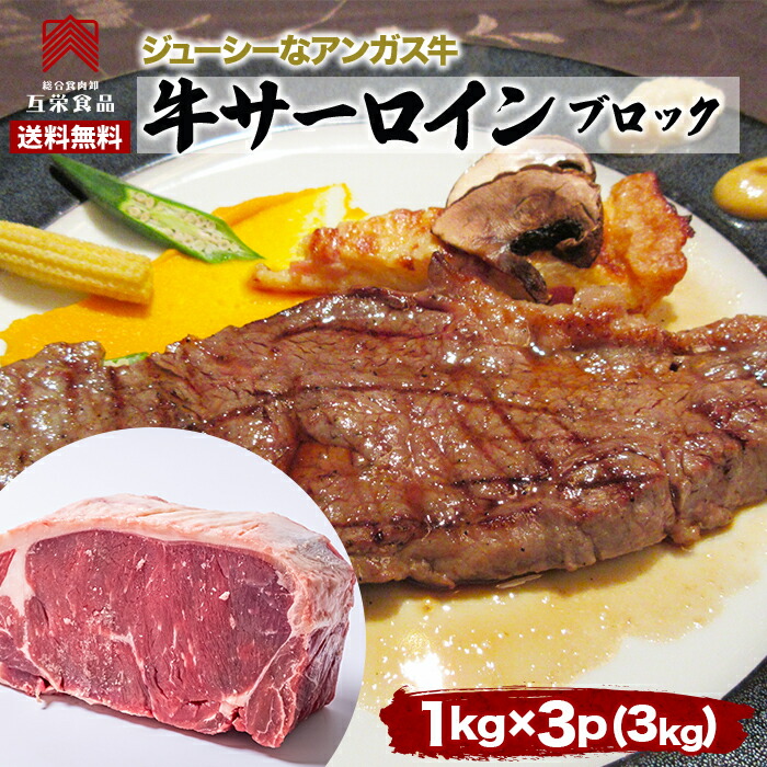 塊肉 送料無料 サーロインステーキ １ｋｇ ブロック×3パック 訳あり ステーキ　バーベキュー　BBQ