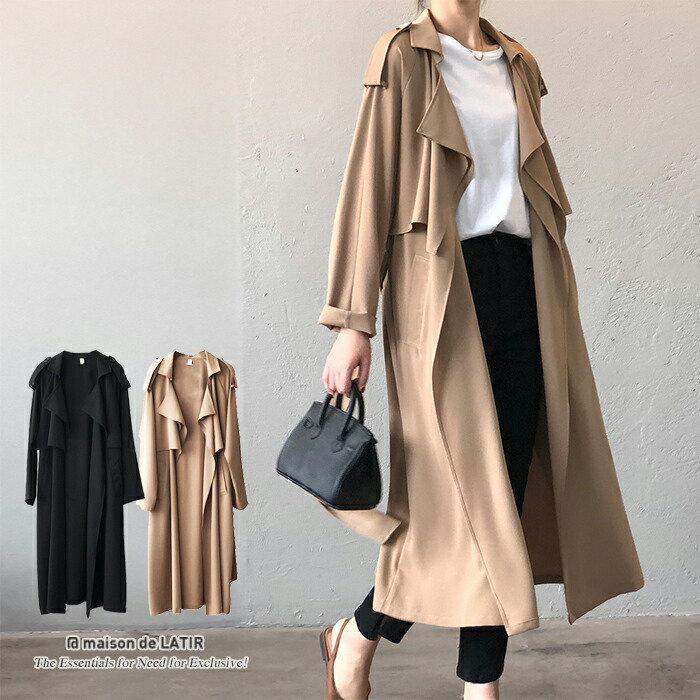 トレンチコート きれいめ コート アウター トレンチ ロング カジュアル ハンサム レディ ロング丈トレンチコート夏 夏服 韓国ファッション　結婚式 フォーマル オフィス
