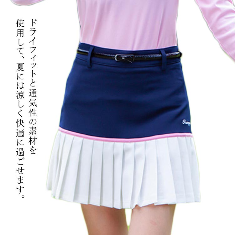 ゴルフスカート レディース プリーツスカート テニス ミニ ゴルフウエア インナーパンツ付き サマーウエア 運動着 アウトドア 可愛い golf ネイビー ベルトなし