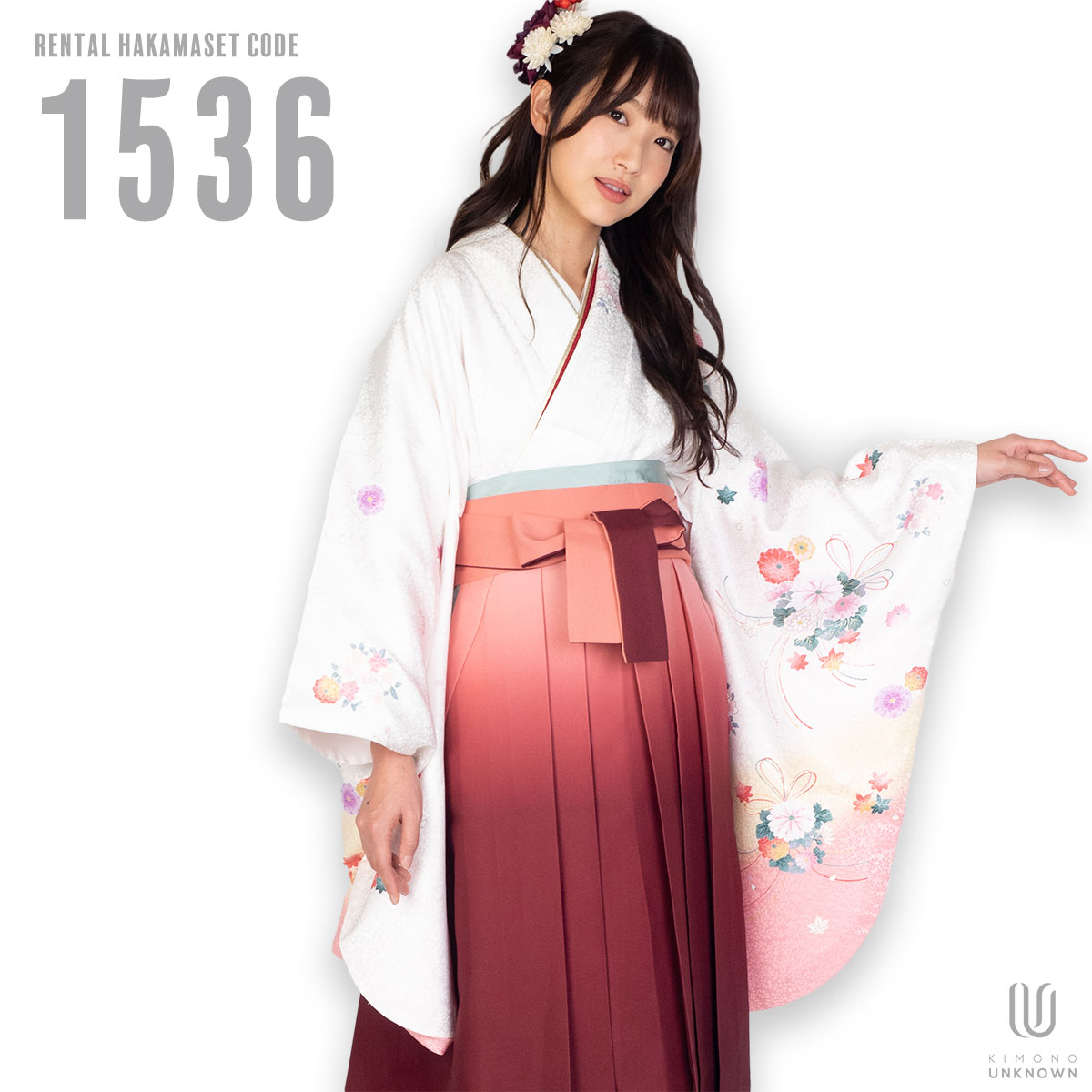 【レンタル】卒業式 袴 レンタル 女 フルセット 女性 袴セット【対応身長157cm～165cm】【正統派】 卒業式レンタル袴フルセット-1536 マルチカラー 花柄 白 ピンク 赤