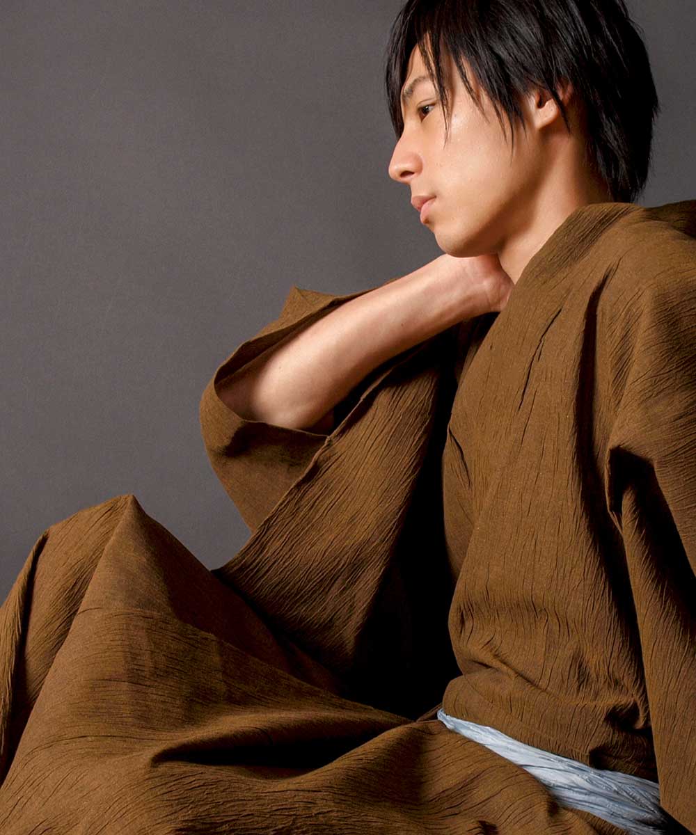 送料無料 浴衣 メンズ浴衣4点セット日本製高級生地 和服 おしゃれ 国産高級生地使用 手絞り 夏祭り 男性用お仕立て上がり浴衣4点セット 和装 茶 プレゼント セット 大人 父の日 男