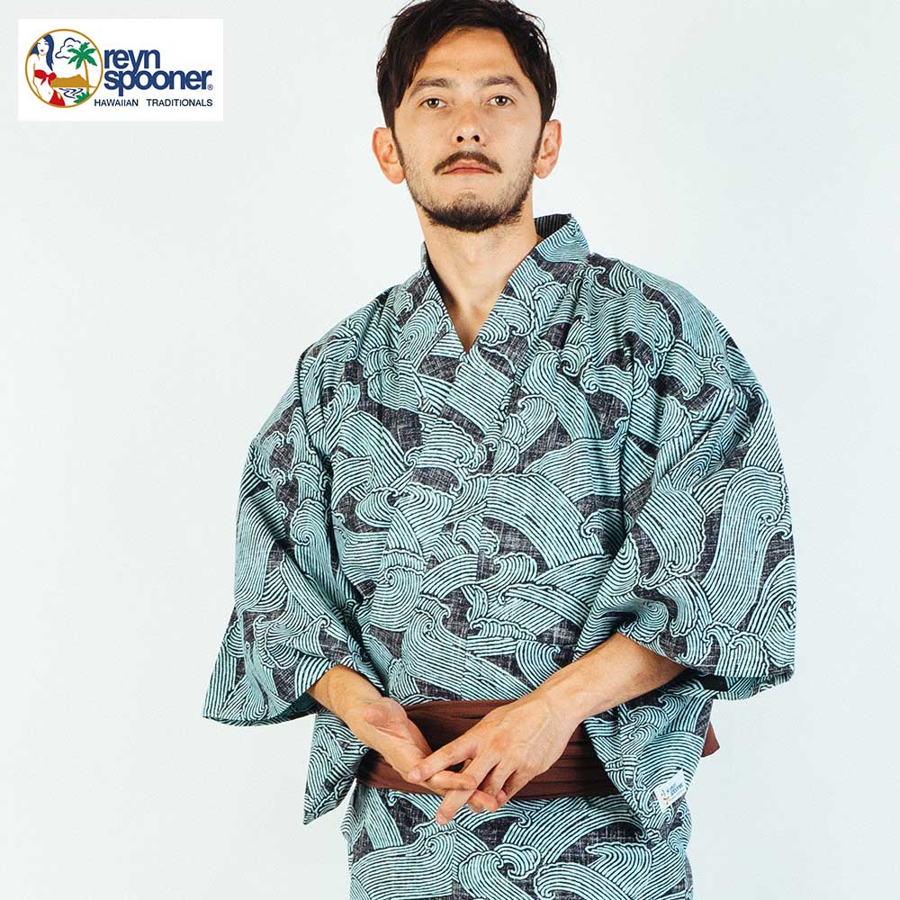 正規激安 男性 浴衣 浴衣 帯 下駄 腰紐 レインスプーナー アロハ柄浴衣セット アロハ メンズ浴衣 紳士用 ハワイ ブランド 4点セット 追加オプション可能 カスタマイズ可能 波柄 黒 緑 青 エメラルドグリーン 日本産 Himilonetwork Com