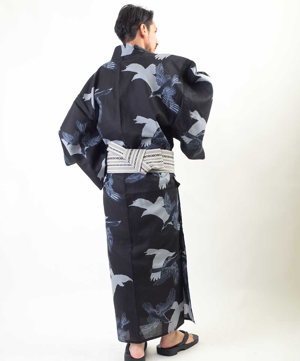 貨物輸送無料 浴御召し 三尺 サボ 腰紐 高級木綿アサ Ummm 重ね八咫カラス メンズ浴衣ガイ使い処お仕立て上がり浴衣4評点ひとまとまり 鳥柄 カラス 烏 八咫烏 兇漢 ニグロ Msgtours Com
