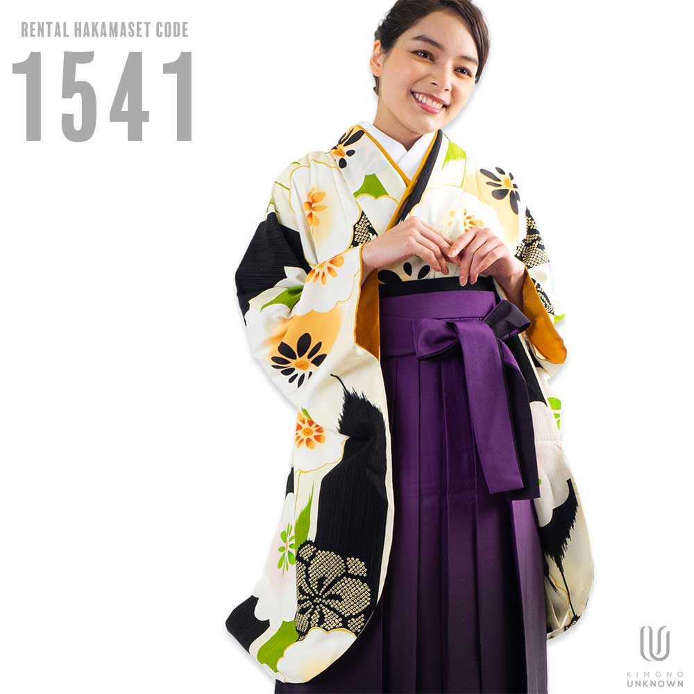 【レンタル】卒業式 袴 レンタル 女 フルセット 女性 袴セット【対応身長150cm～157cm】【正統派】 卒業式レンタル袴フルセット-1541 花柄 白 緑 紫｜kimonoあんのん