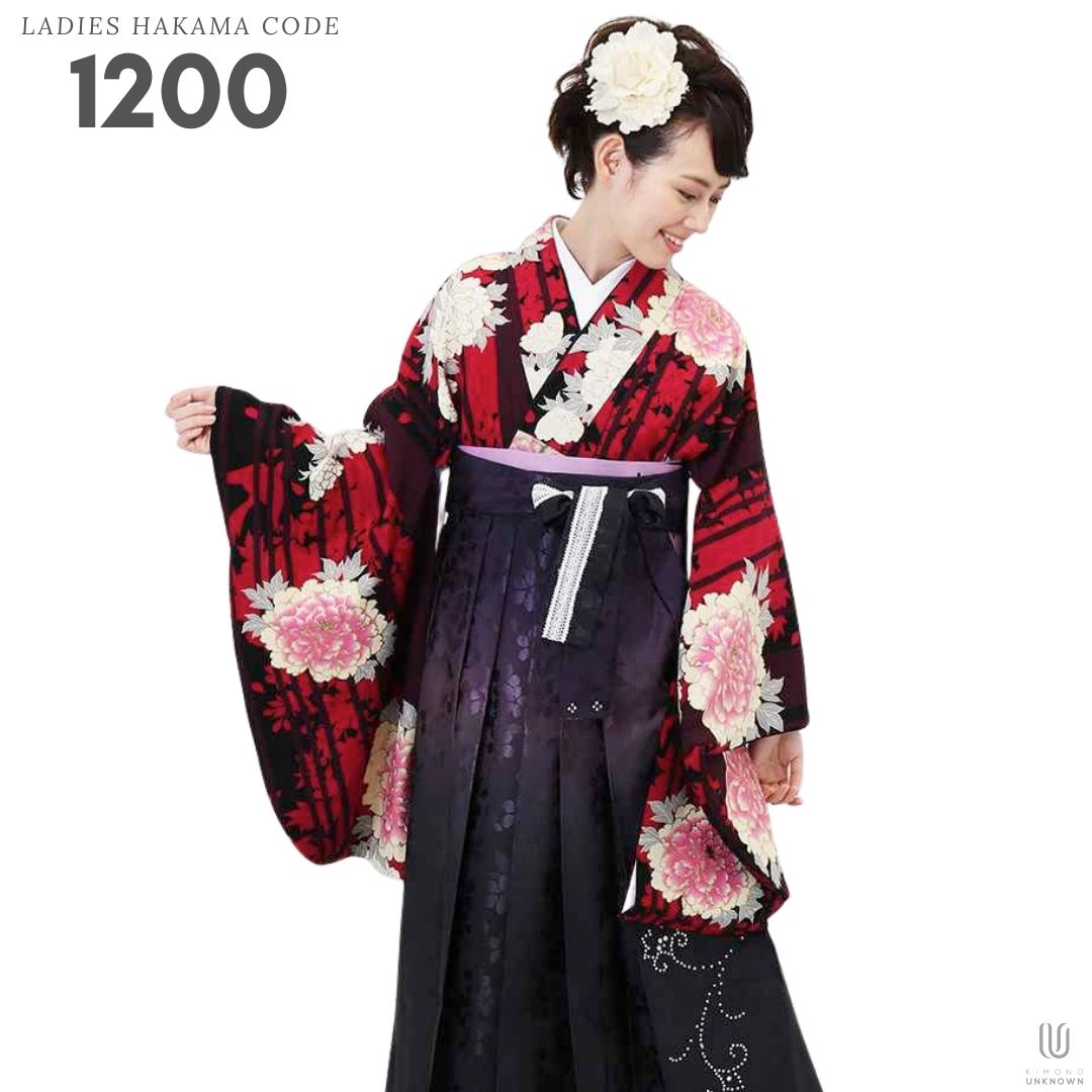 【レンタル】卒業式 袴 レンタル 女 フルセット 女性 袴セット【対応身長157cm～165cm】【正統派】 卒業式レンタル袴フルセット-1200 マルチカラー 花柄 牡丹 ストライプ ワイン 紫｜kimonoあんのん