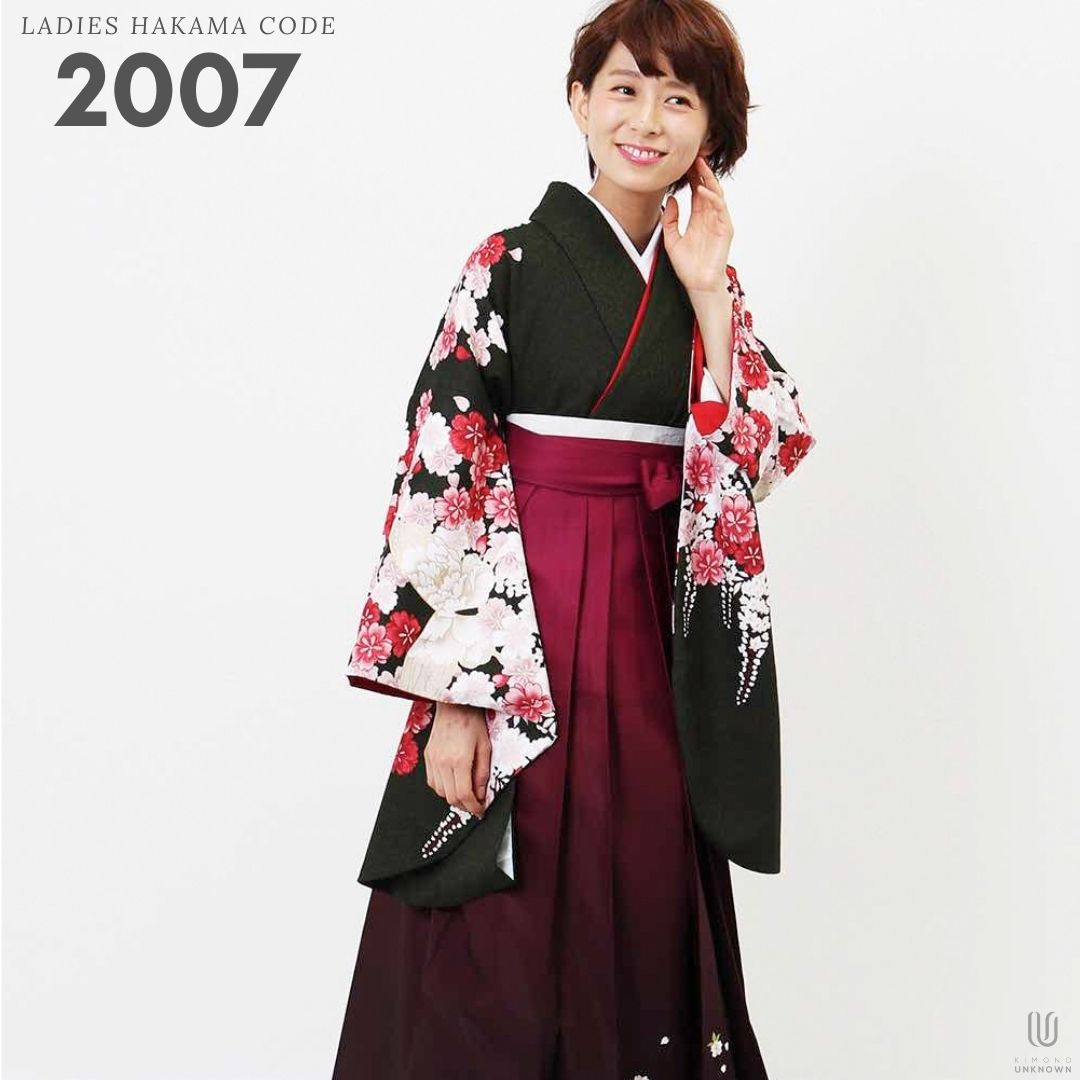 【レンタル】卒業式 袴 レンタル 女 フルセット 女性 袴セット【対応身長157cm～165cm】【正統派】 卒業式レンタル袴フルセット-2007 花柄 黒 赤