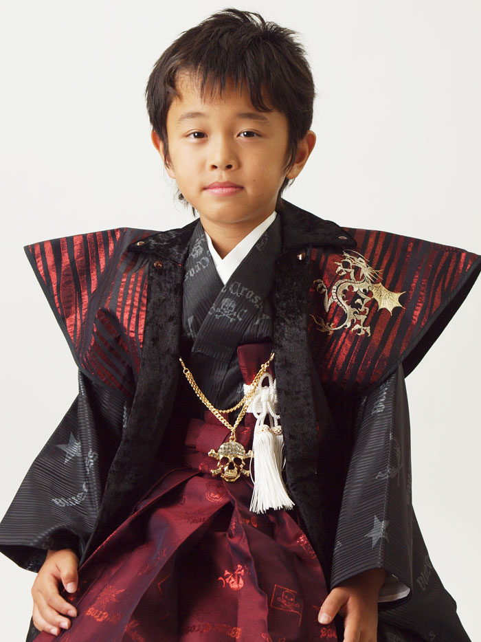 【レンタル】 往復送料弊社負担 【レンタル七五三】【BLUE CROSS】　男の子５歳用アンサンブル袴フルセット★はかま 和服 和装 おしゃれ