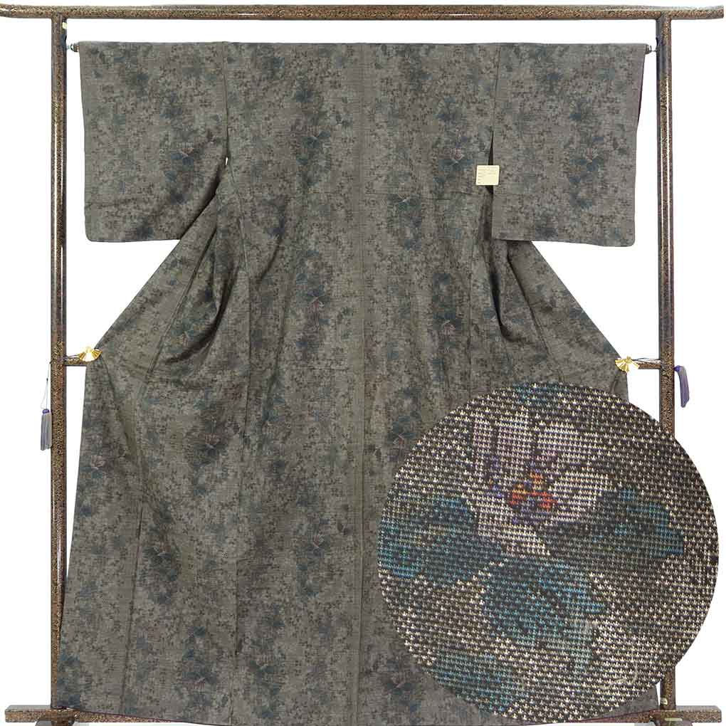 【中古】紬 リサイクル着物 身丈162cm 裄65cm 前幅25cm 後幅30cm 袖丈49cm 袖幅33cm レディース 袷 花柄 裄Mサイズ 秋冬春用 正絹（シルク）ブラウン 美品 大島紬 リメイク リユース｜リサイクル着物 呉服のきくや