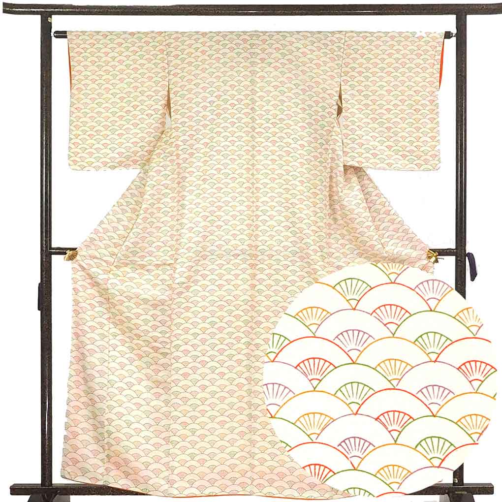 【中古】訪問着 リサイクル着物 身丈161cm 裄63cm 前幅22.5cm 後幅28cm 袖丈49cm 正絹（シルク） レディース 袷仕立 秋冬春用 白地 裄Mサイズ 美品 リユース