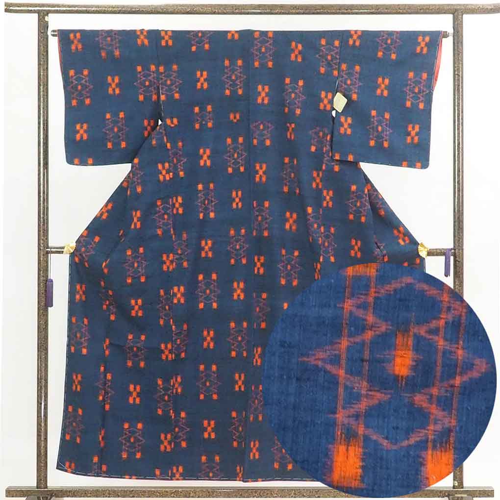【中古】紬 リサイクル着物 身丈156cm 裄65cm 前幅25cm 後幅30cm 袖丈49cm 正絹（シルク） レディース 袷仕立 秋冬春用 紺地 裄Mサイズ 未使用品 リユース
