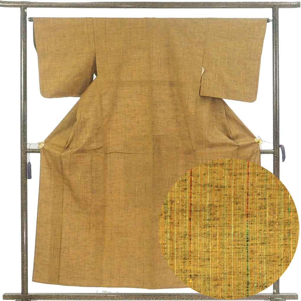 【中古】紬 リサイクル着物 身丈156cm 裄65cm 前幅25cm 後幅31cm 袖丈49cm 袖幅32.5cm レディース 単衣 無地 裄Mサイズ 初夏・初秋用 正絹(シルク)ブラウン 美品 リメイク リユース