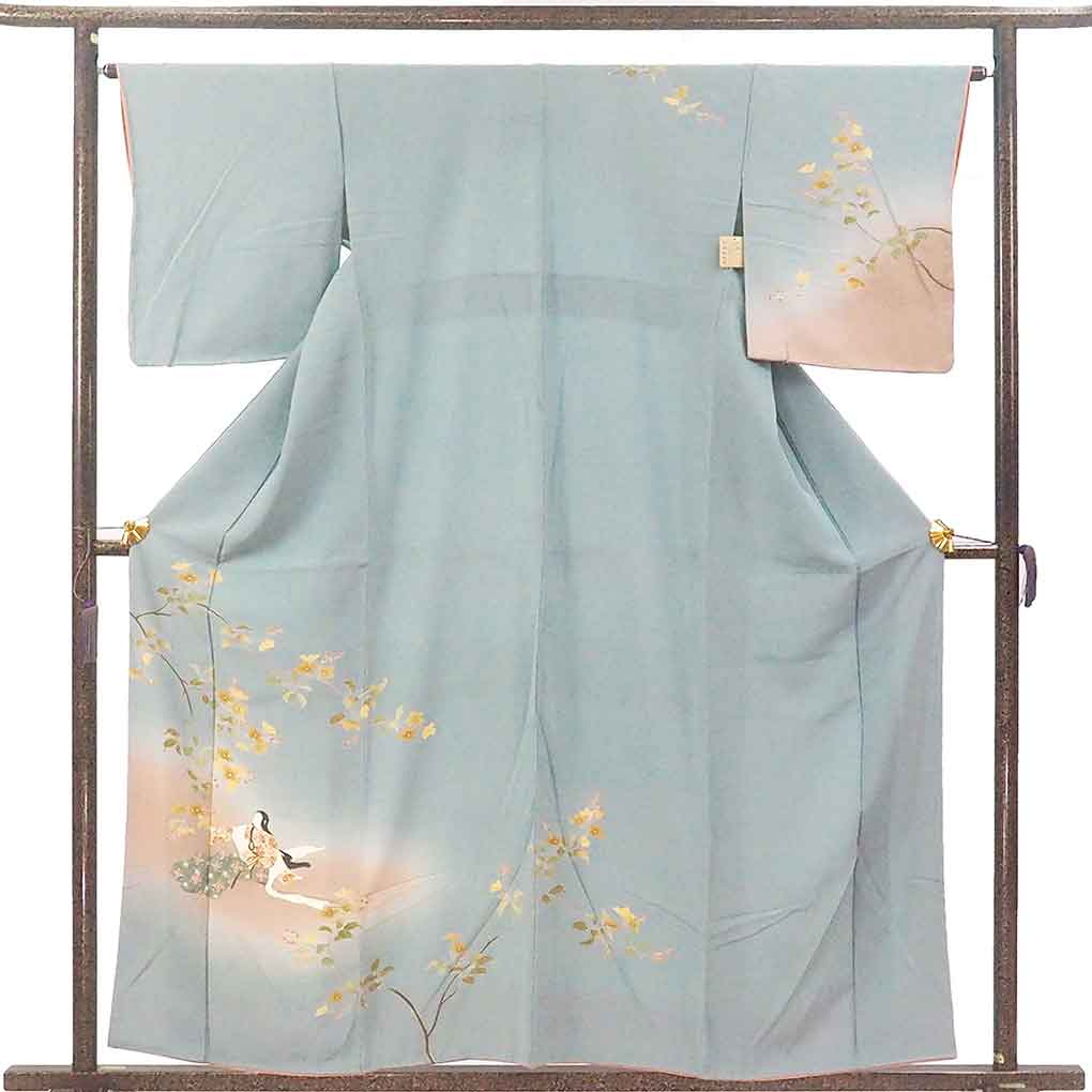 【中古】訪問着 リサイクル着物 身丈159cm 裄65cm 前幅24cm 後幅29cm 袖丈49cm 袖幅32cm レディース 袷 お姫様 裄Mサイズ 秋冬春用 正絹（シルク）ブルー 未使用品 リメイク リユース