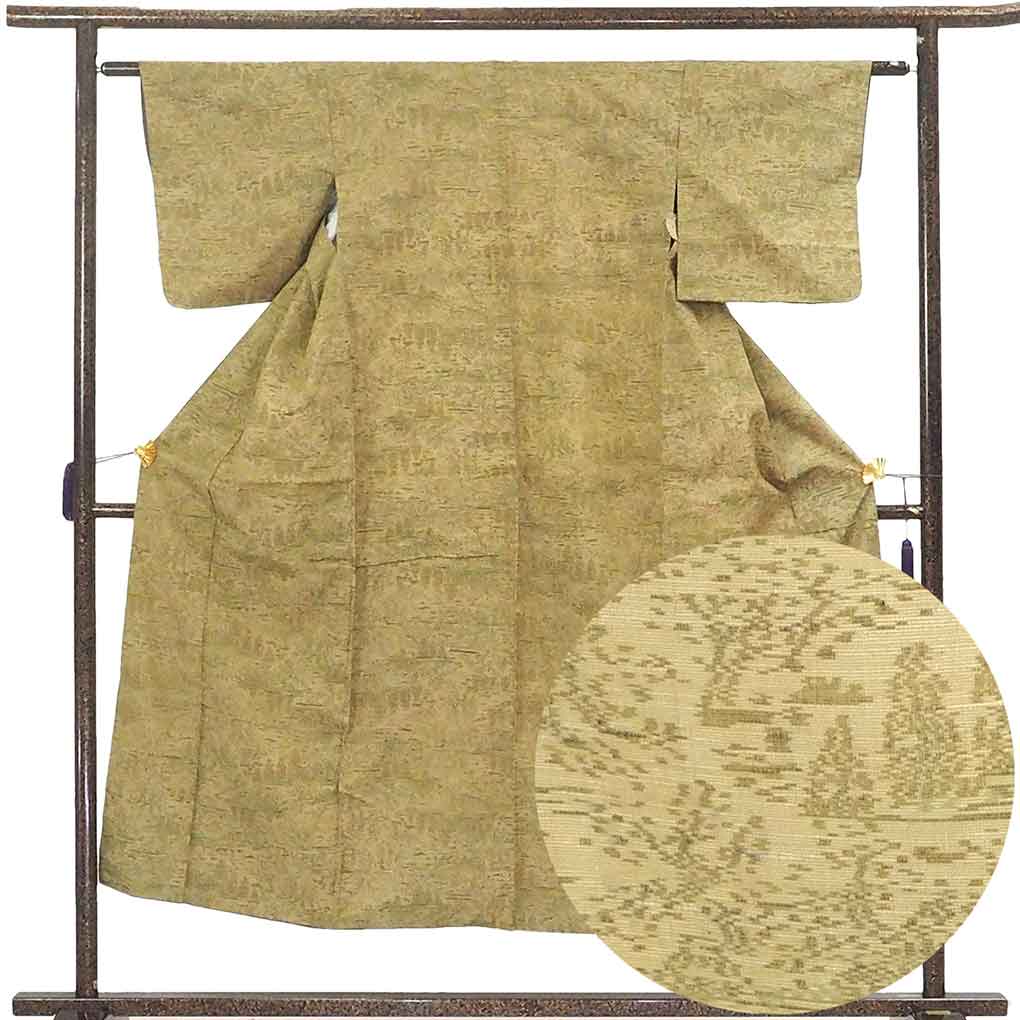 【中古】紬 リサイクル着物 身丈148cm 裄61cm 前幅25cm 後幅30cm 袖丈44cm 袖幅31cm レディース 袷 裄Sサイズ 秋冬春用 正絹（シルク）茶色 美品 リメイク リユース
