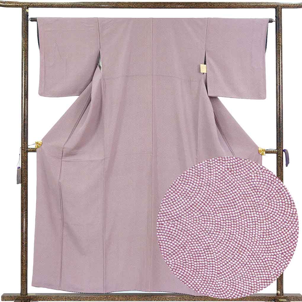 【中古】小紋 リサイクル着物 身丈157cm 裄65cm 前幅25.5cm 後幅29cm 袖丈47cm 袖幅33cm レディース 袷 鮫小紋 裄Mサイズ 秋冬春用 正絹(シルク)パープル 美品 リメイク リユース|リサイクル着物 呉服のきくや