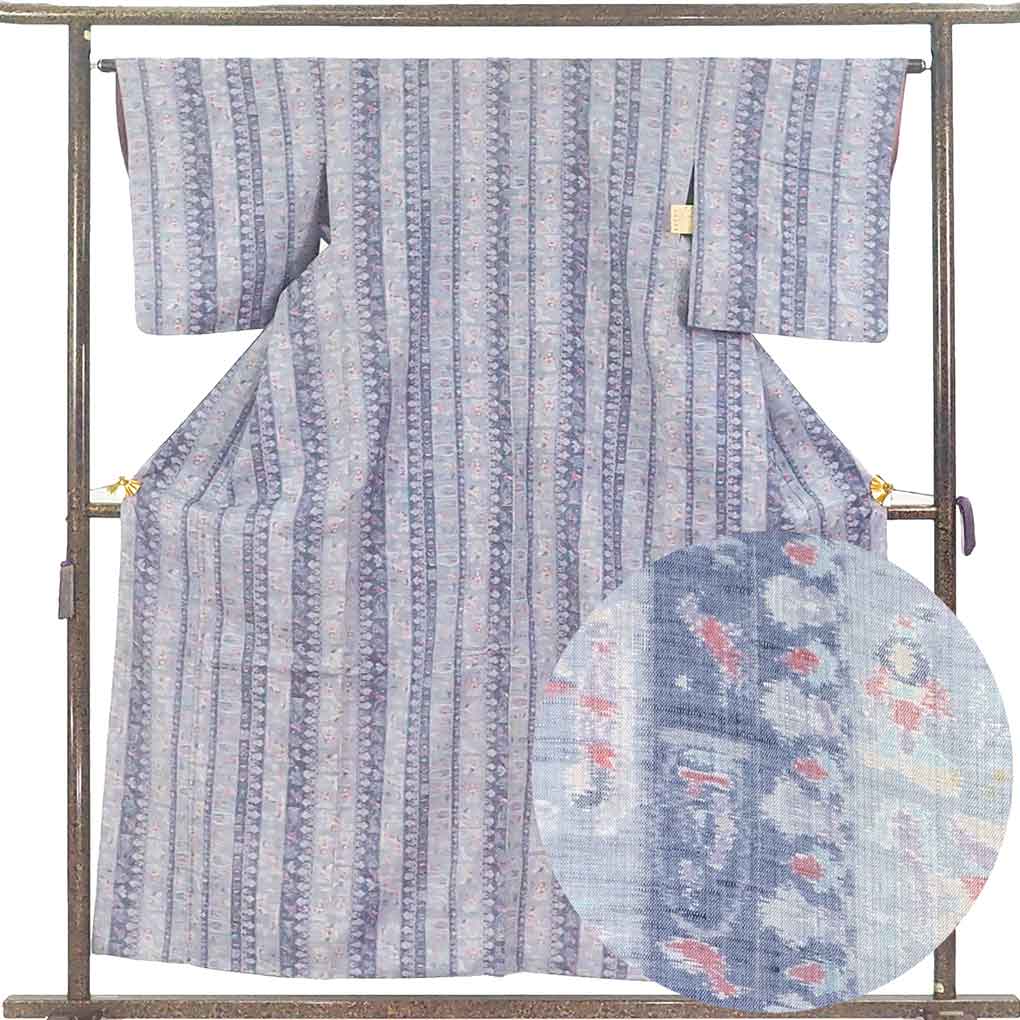 【中古】紬 リサイクル着物 身丈157cm 裄64cm 前幅24cm 後幅29.5cm 袖丈49cm 袖幅32.5cm レディース 袷 縦縞 裄Mサイズ 秋冬春用 正絹（シルク）グレー 美品 リメイク リユース｜リサイクル着物 呉服のきくや