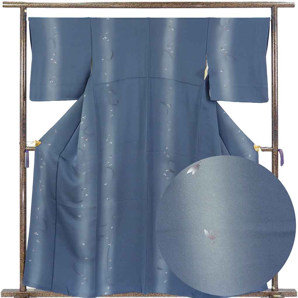 【中古】小紋 リサイクル着物 身丈160cm 裄67cm 前幅25cm 後幅31cm 袖丈49cm 袖幅33cm レディース 袷 花柄 裄長 裄Lサイズ 秋冬春用 正絹（シルク）ネイビー 美品 リメイク リユース｜リサイクル着物 呉服のきくや