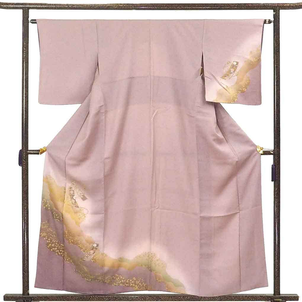 【中古】訪問着 リサイクル着物 身丈158cm 裄64cm 前幅24cm 後幅30cm 袖丈49cm 袖幅33cm レディース 袷 たたき染 裄Mサイズ 秋冬春用 正絹(シルク)ピンク地 美品 リメイク リユース|リサイクル着物 呉服のきくや