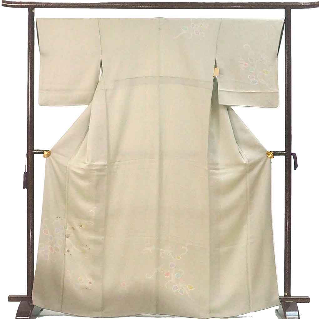 【中古】付下 リサイクル着物 身丈168cm 裄67cm 前幅24.5cm 後幅30cm 袖丈50cm 袖幅33.5cm レディース 袷 抽象柄 裄長 裄Lサイズ 秋冬春用 正絹（シルク）グリーン トールサイズ 美品 リメイク リユース
