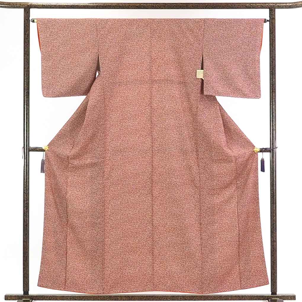 【中古】小紋 リサイクル着物 身丈159cm 裄65cm 前幅22.5cm 後幅28cm 袖丈47cm 正絹（シルク） レディース 袷仕立 秋冬春用 茶色 裄Mサイズ リユース