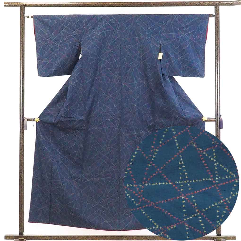 待望の再販 中古 リサイクル着物 紬 正絹紺地先染袷紬着物 レディース 秋冬春用 シルク100 ネイビー 裄mサイズ あす楽 身丈156cm 裄63cm 前幅23cm 後幅28cm 袖丈46cm 当店人気 送料無料 和服 着物 Ceyasac Com