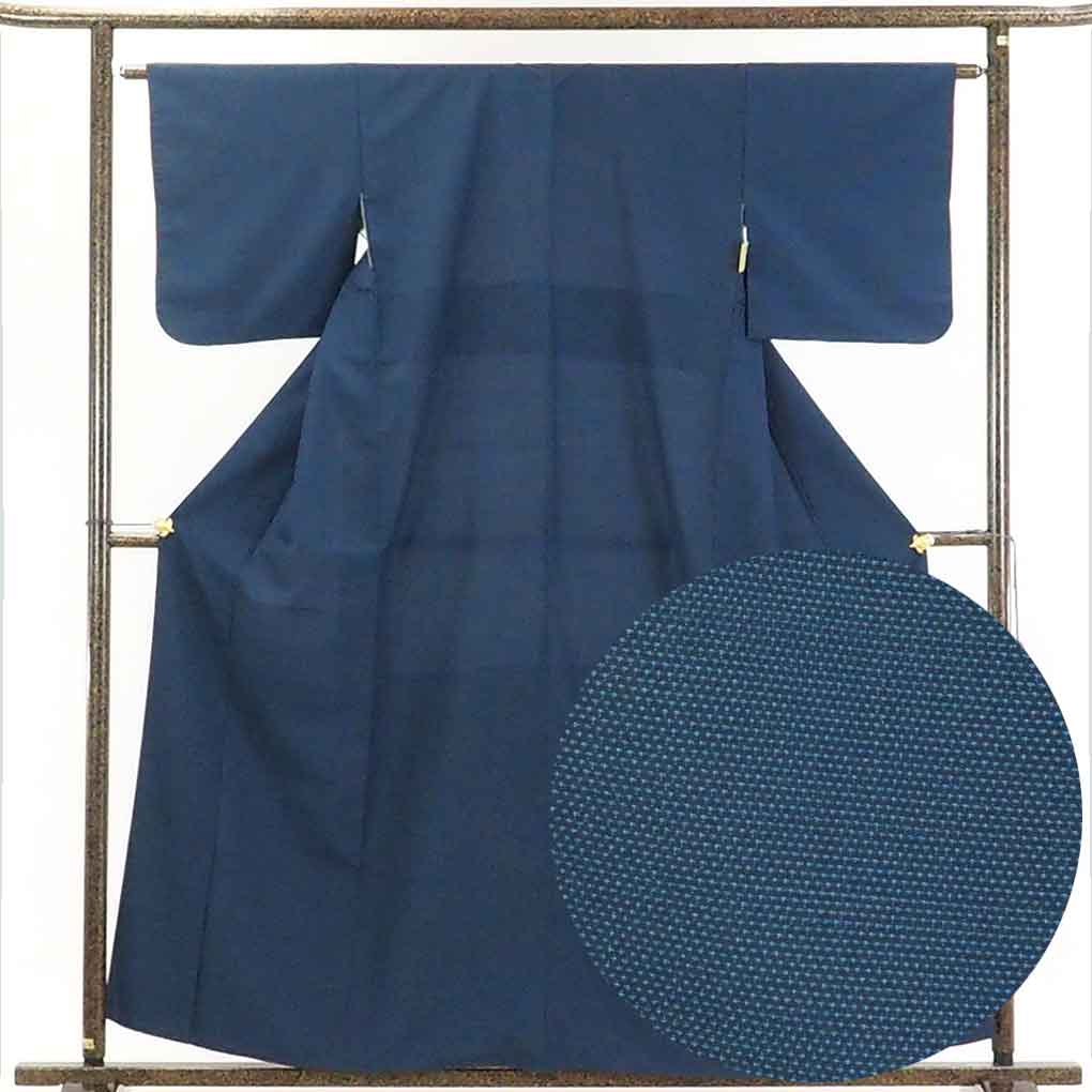【中古】紬 リサイクル着物 身丈160cm 裄63cm 前幅24.5cm 後幅31cm 袖丈45cm 正絹（シルク） レディース 袷仕立 秋冬春用 紺地 裄Mサイズ 美品 リユース 9,196円
