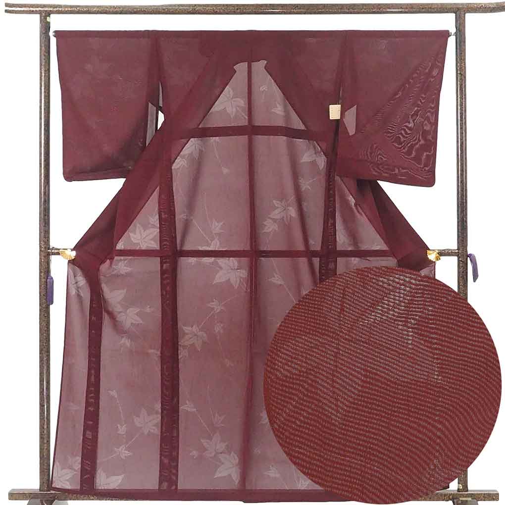 【中古】小紋 リサイクル着物 身丈162cm 裄66cm 前幅25cm 後幅30cm 袖丈54cm 袖幅33cm レディース 紅葉 裄長 裄M-Lサイズ 夏用 正絹（シルク）ブラウン 美品 リメイク リユース 12,705円