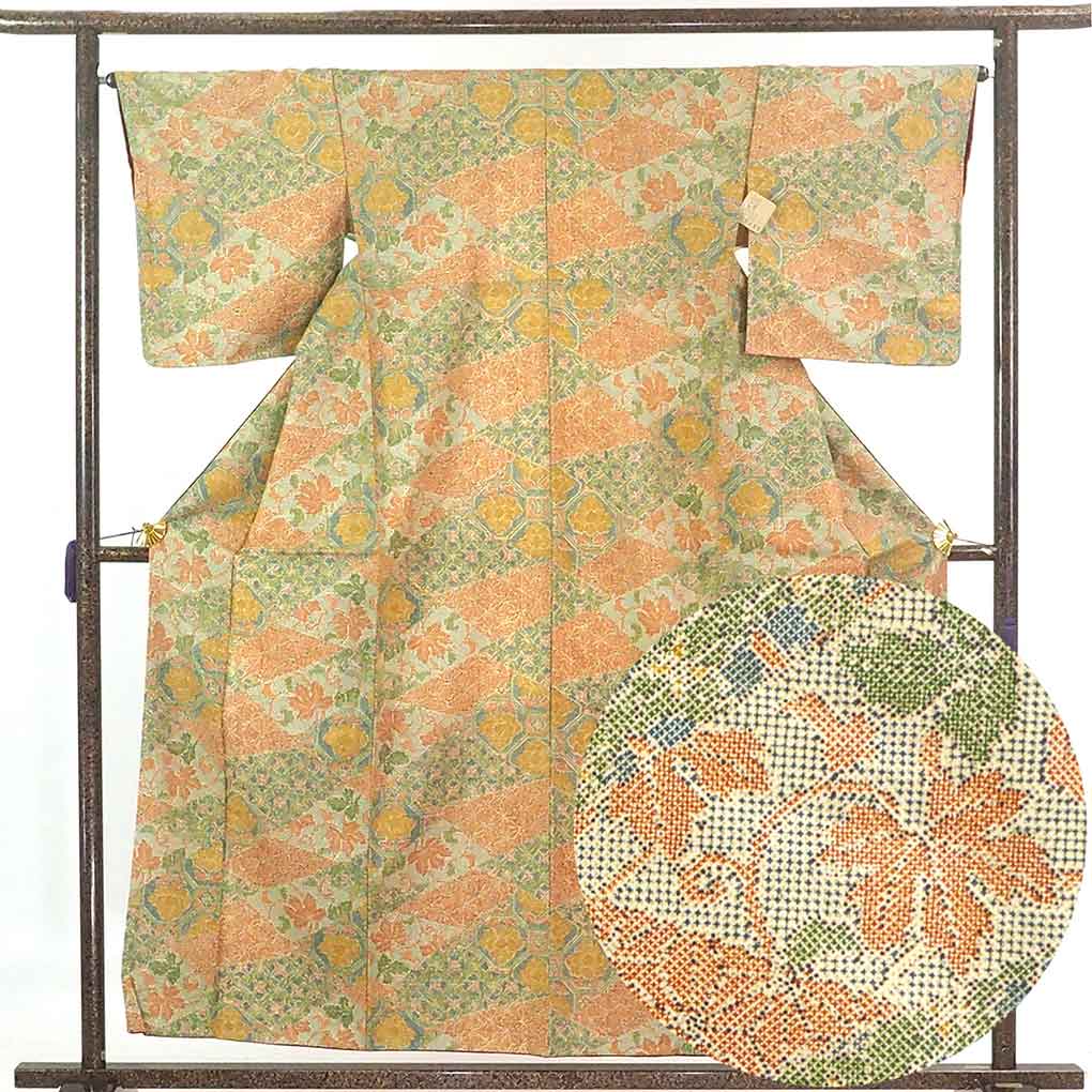【中古】紬 リサイクル着物 身丈157cm 裄65cm 前幅24.5cm 後幅29cm 袖丈49cm 正絹（シルク） レディース 袷仕立 秋冬春用 茶色 裄Mサイズ 未使用品 リユース
