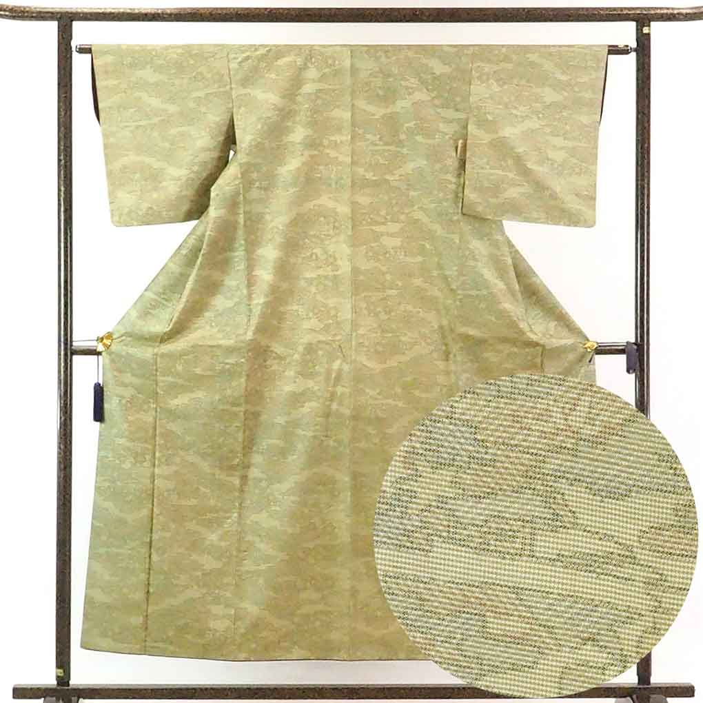 【中古】紬 リサイクル着物 身丈155cm 裄62cm 前幅23cm 後幅28cm 袖丈47cm 正絹（シルク） レディース 袷仕立 秋冬春用 グレー地 裄Sサイズ リユース