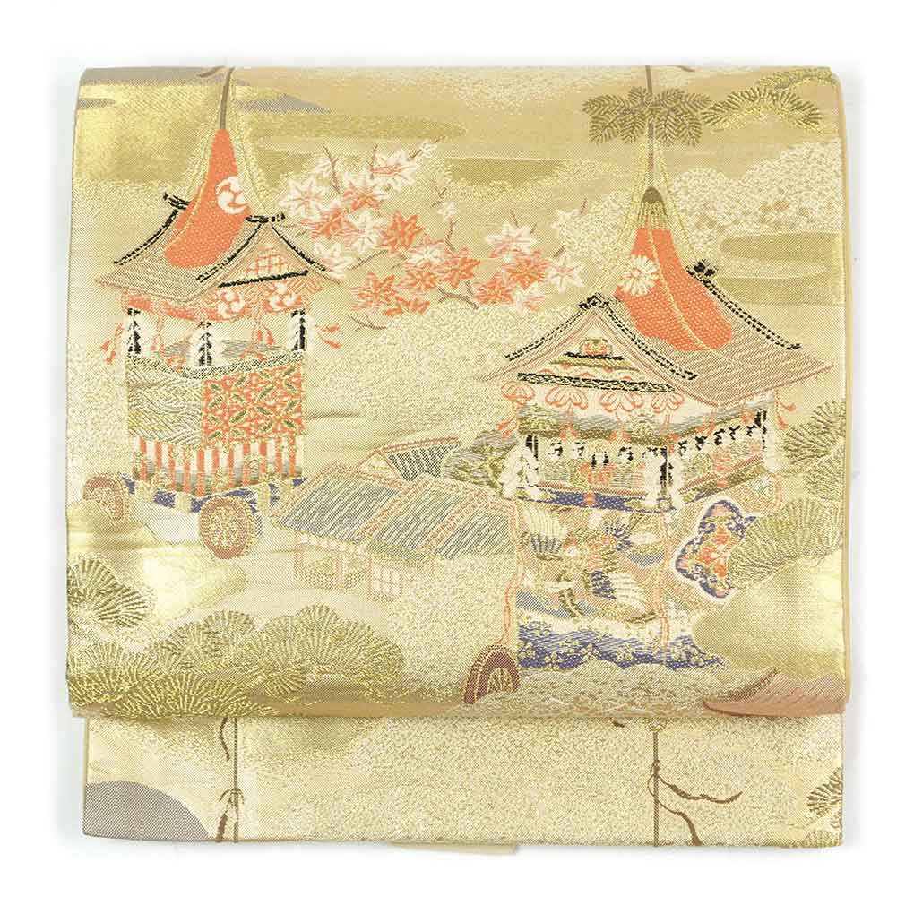 【中古】袋帯 リサイクル着物 幅31cm 長さ431cm レディース 祇園祭 秋冬春用 正絹（シルク）金地 美品 リメイク リユース