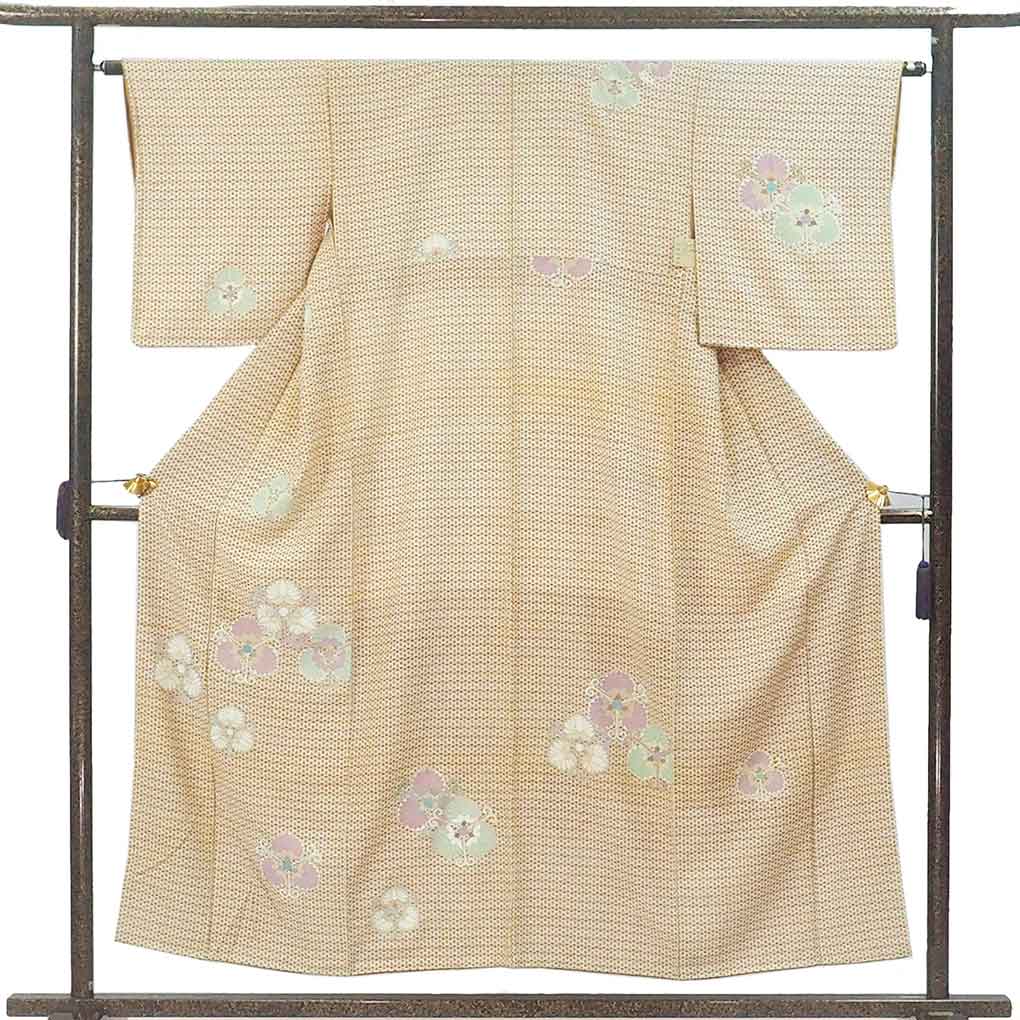 【中古】付下 リサイクル着物 身丈155cm 裄63cm 前幅24cm 後幅28.5cm 袖丈49cm 袖幅32cm レディース 袷 葵 裄Mサイズ 秋冬春用 正絹（シルク）ブラウン 美品 リメイク リユース