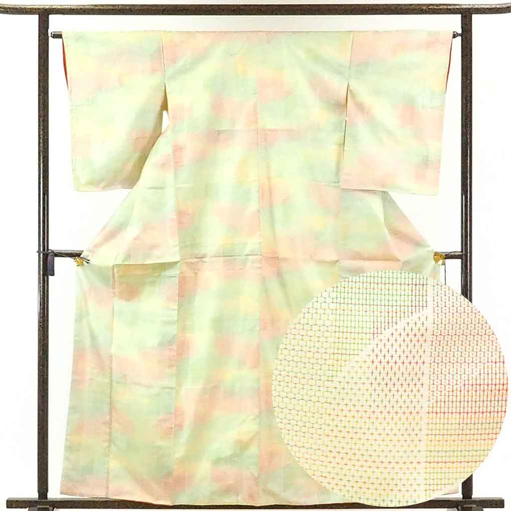【中古】紬 リサイクル着物 身丈162cm 裄64cm 前幅22.5cm 後幅30cm 袖丈56cm 正絹(シルク) レディース 袷仕立 秋冬春用 白地 裄Mサイズ トールサイズ リユース