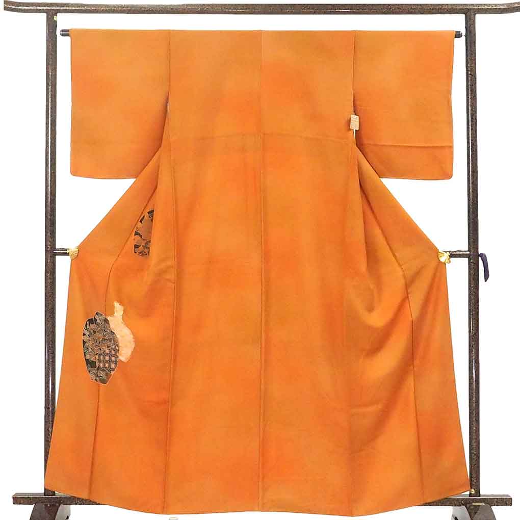 【中古】付下 着物 身丈161cm 裄64cm 前幅25.5cm 後幅31cm 袖丈50cm 袖幅33cm レディース 袷 壺柄 裄Mサイズ 秋冬春用 正絹（シルク）茶色 美品 リメイク リユース